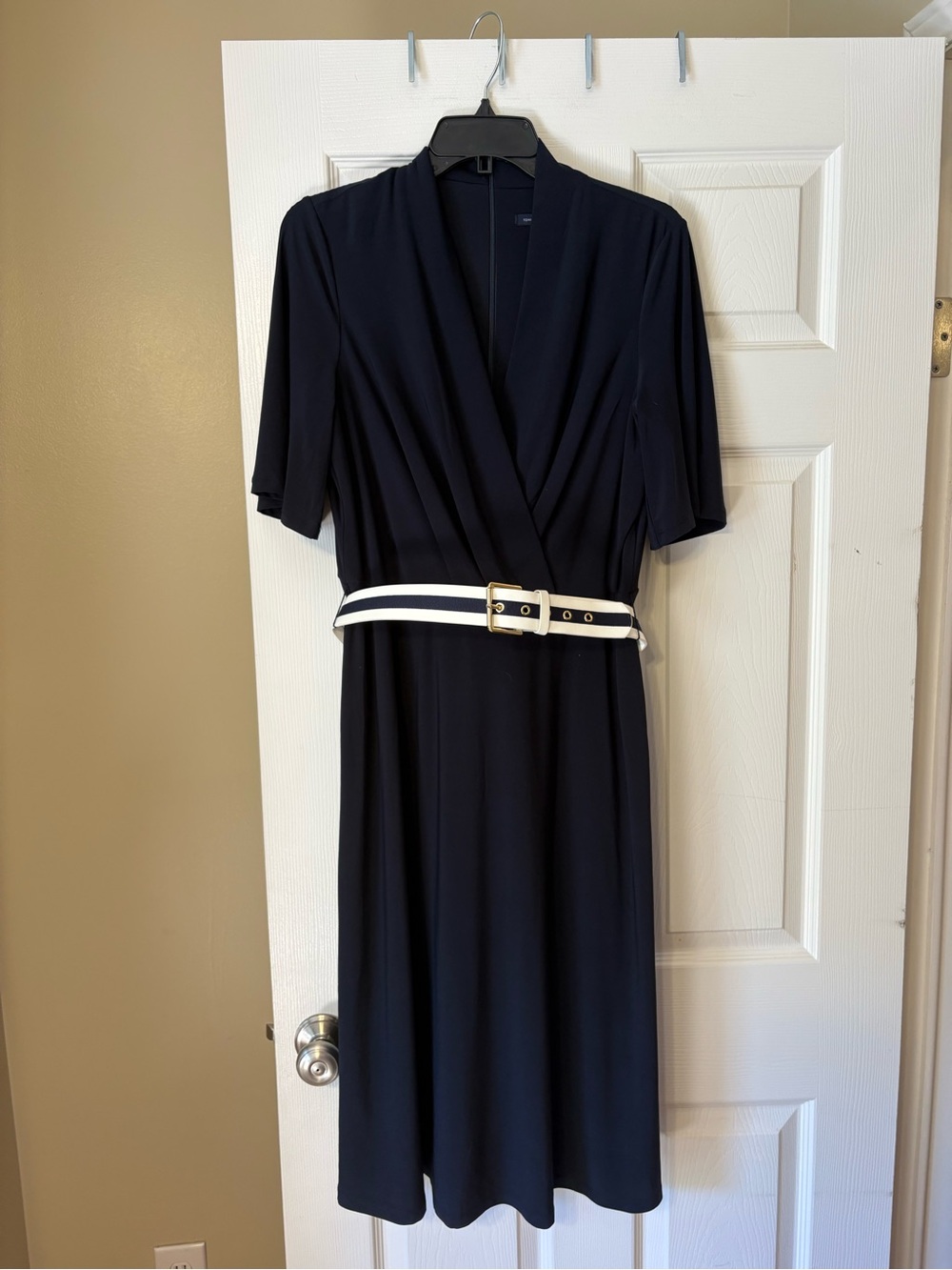 Tommy Hilfiger Navy Midi Dress with White Striped Belt NWT